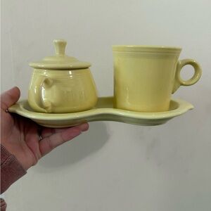 Vintage sunflower yellow sugar and creamer tray set